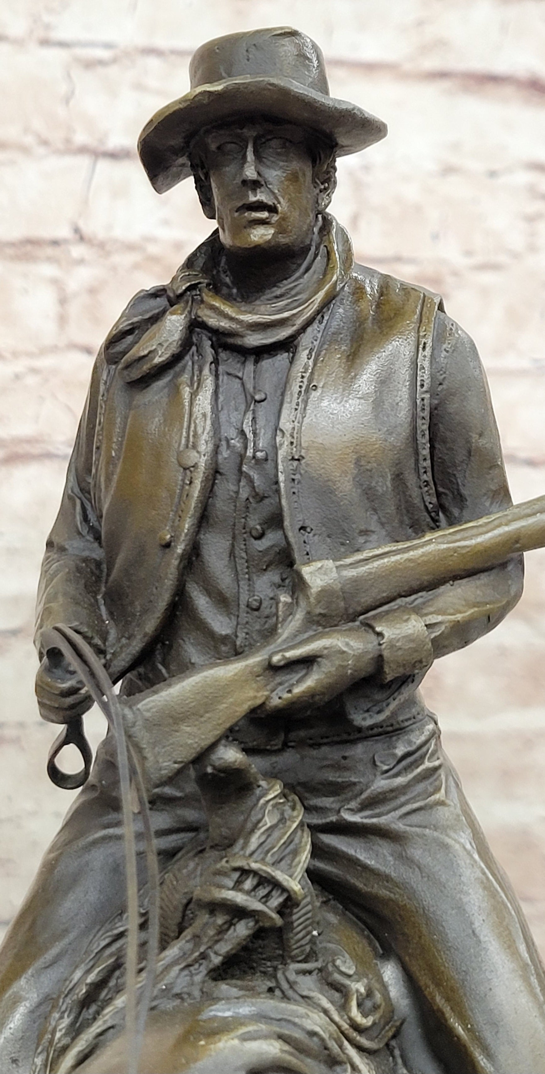 Western Cowboy on Horseback w/ Shotgun Bronze 16" x 14"