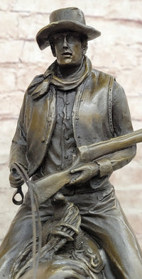 Western Cowboy on Horseback w/ Shotgun Bronze 16" x 14"