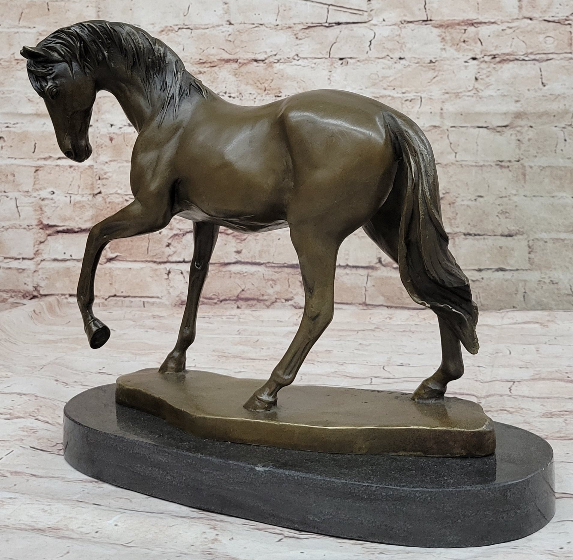 Show Horse Mare Hot Cast Bronze Sculpture on Marble Base