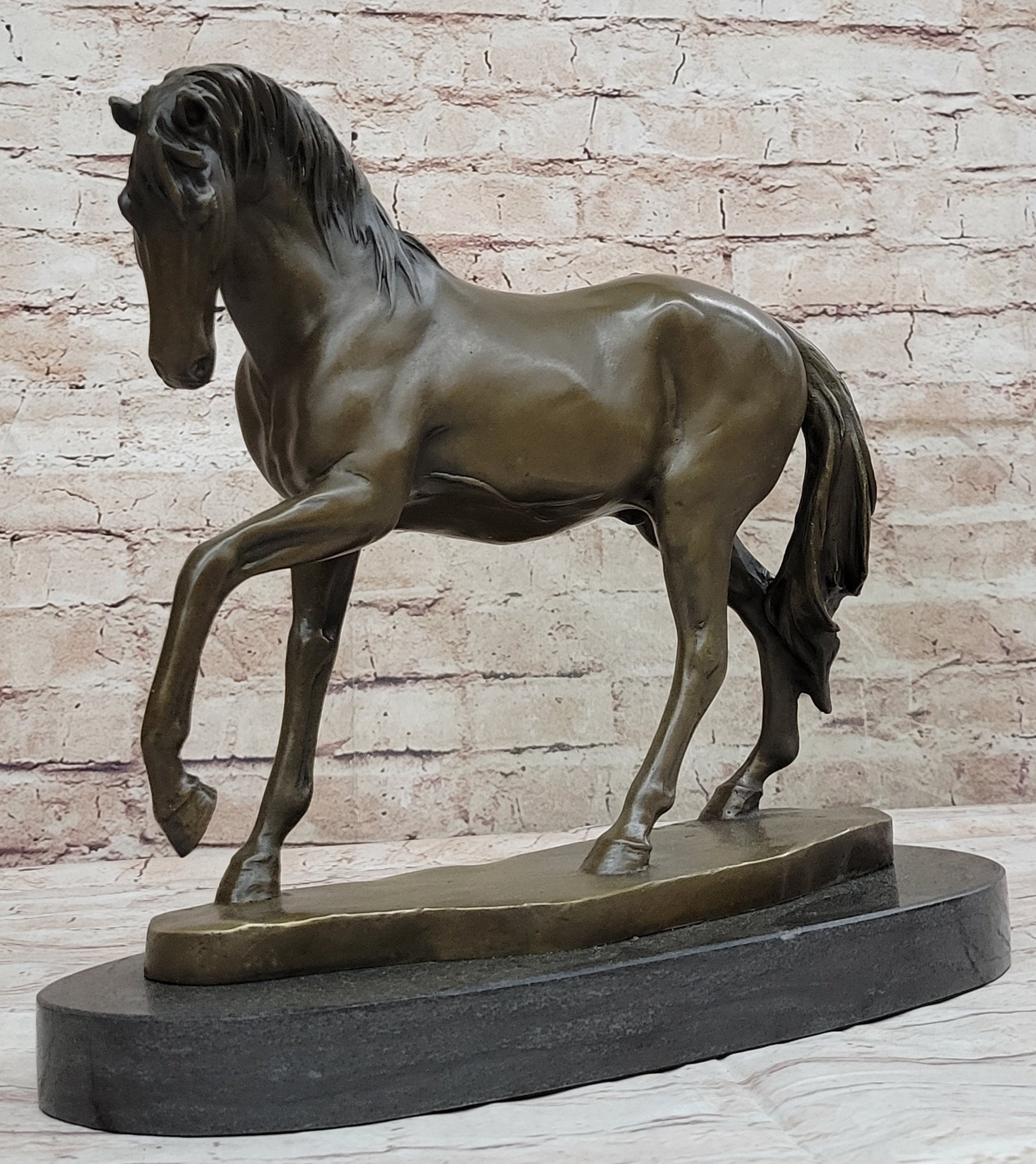 Show Horse Mare Hot Cast Bronze Sculpture on Marble Base