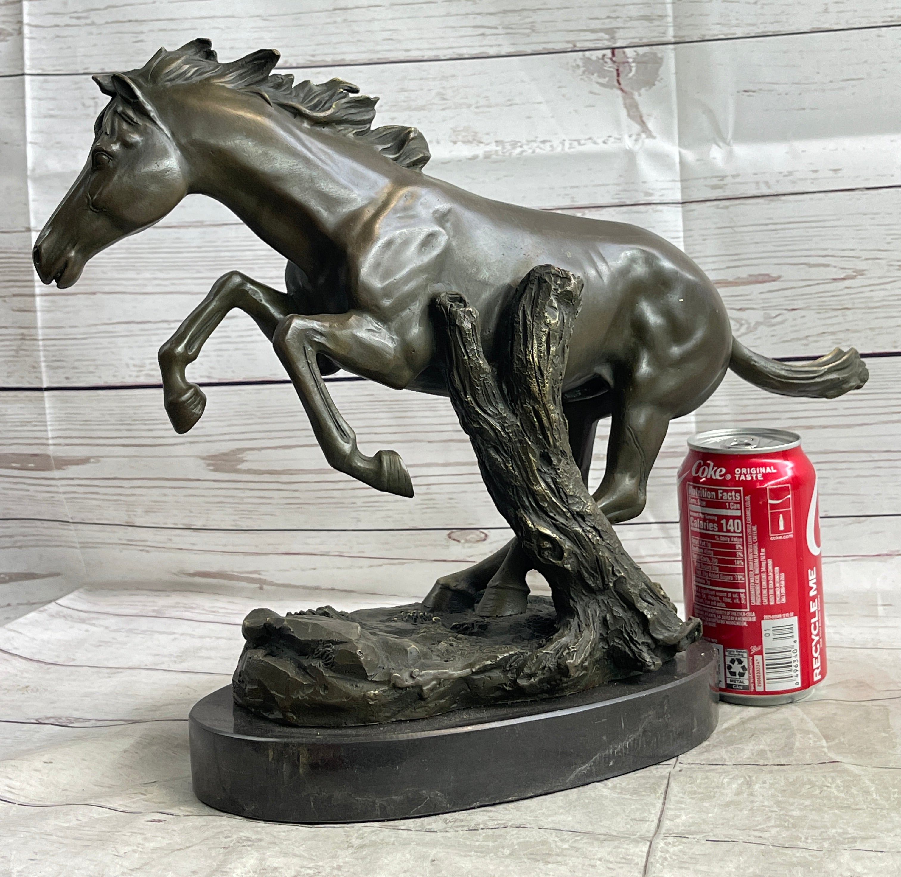 Running Galloping Wild Horse Mustang Bronze Sculpture on Marble Base