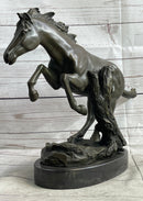 Running Galloping Wild Horse Mustang Bronze Sculpture on Marble Base