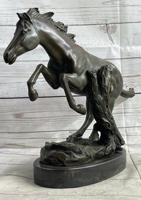Running Galloping Wild Horse Mustang Bronze Sculpture on Marble Base