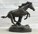 Running Galloping Wild Horse Mustang Bronze Sculpture on Marble Base