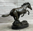 Running Galloping Wild Horse Mustang Bronze Sculpture on Marble Base