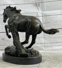 Running Galloping Wild Horse Mustang Bronze Sculpture on Marble Base
