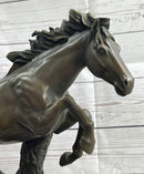 Running Galloping Wild Horse Mustang Bronze Sculpture on Marble Base
