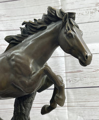 Running Galloping Wild Horse Mustang Bronze Sculpture on Marble Base