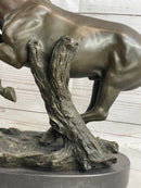 Running Galloping Wild Horse Mustang Bronze Sculpture on Marble Base