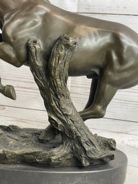Running Galloping Wild Horse Mustang Bronze Sculpture on Marble Base