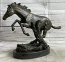 Running Galloping Wild Horse Mustang Bronze Sculpture on Marble Base
