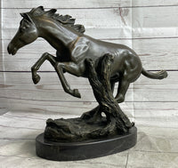 Running Galloping Wild Horse Mustang Bronze Sculpture on Marble Base