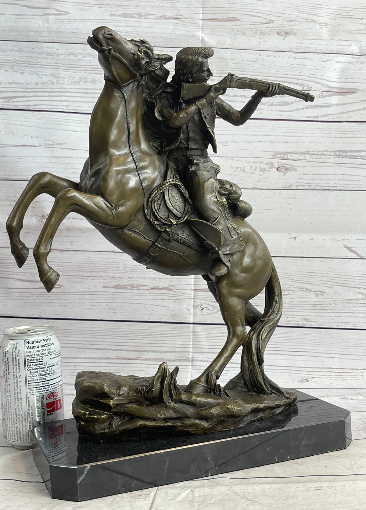 Western Cowboy Firing Rifle on Horseback Bronze 14" x 12"