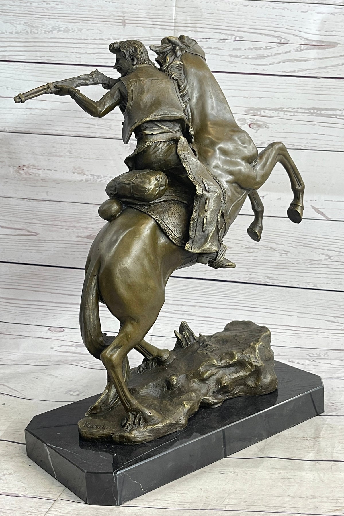 Western Cowboy Firing Rifle on Horseback Bronze 14" x 12"