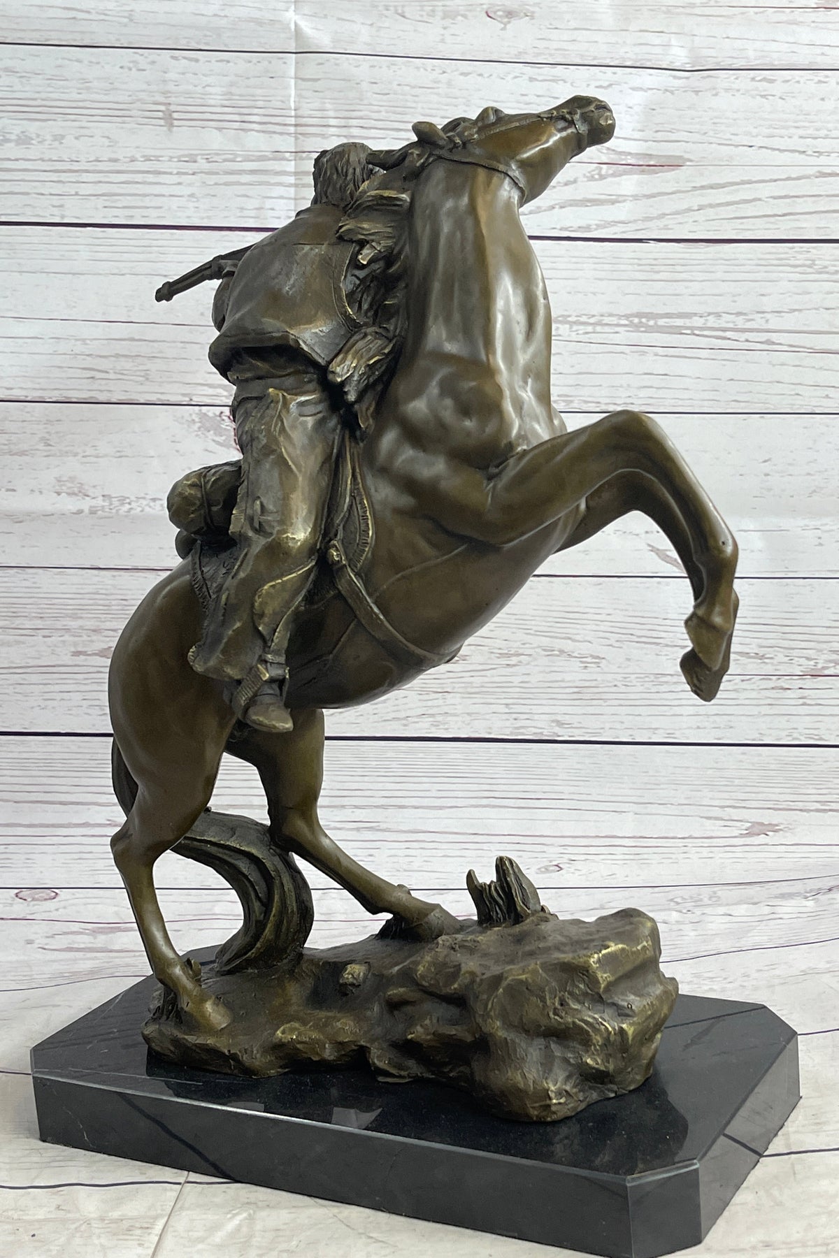 Western Cowboy Firing Rifle on Horseback Bronze 14" x 12"