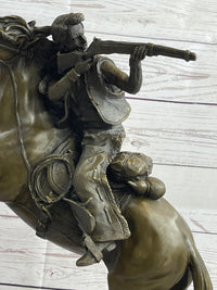 Western Cowboy Firing Rifle on Horseback Bronze 14" x 12"