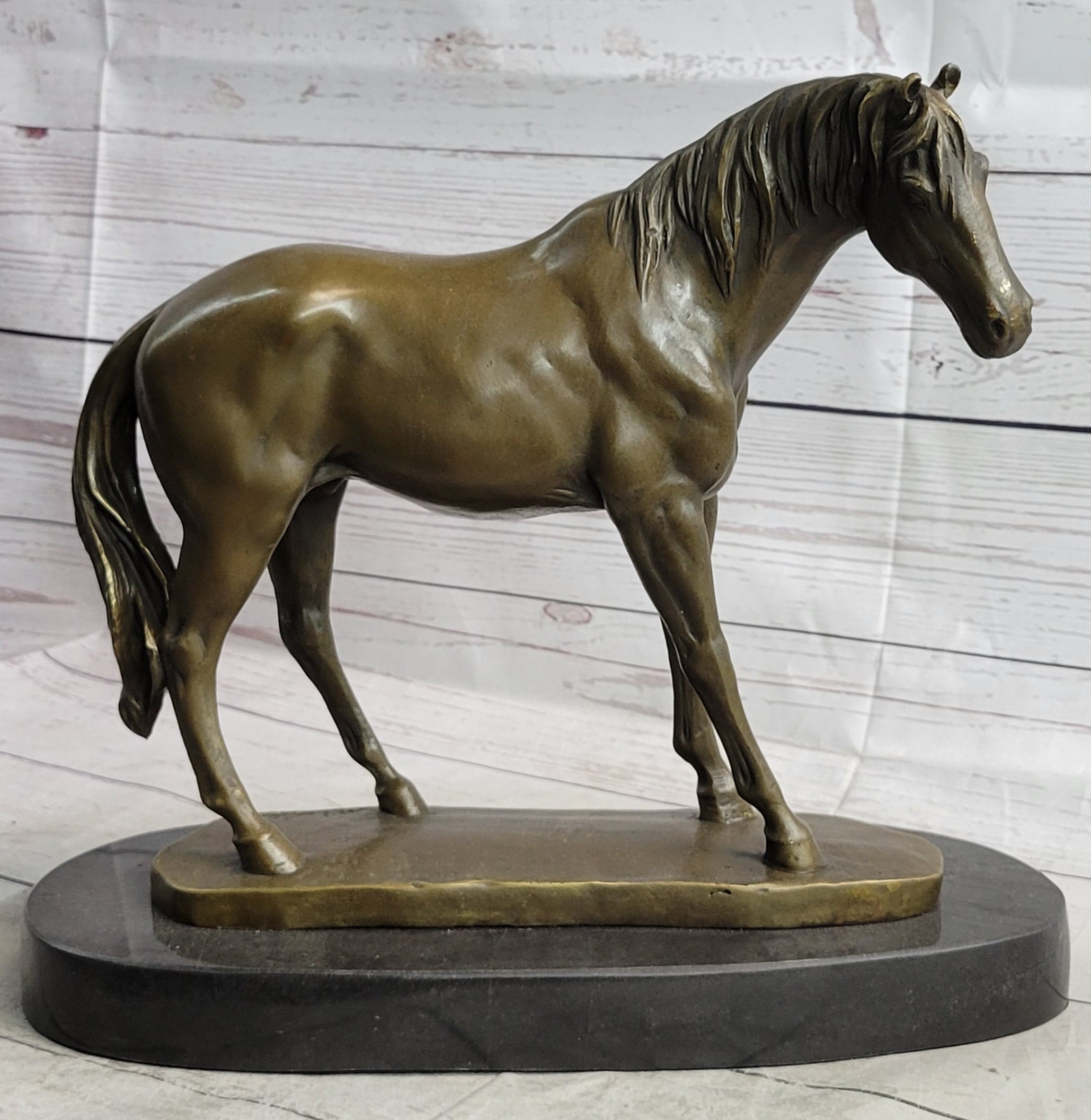 Arabian Horse Mare Bronze Sculpture on Marble Base