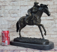 Jockey Equestrian Horse Race Bronze Sculpture Signed Art
