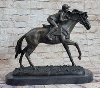 Jockey Equestrian Horse Race Bronze Sculpture Signed Art
