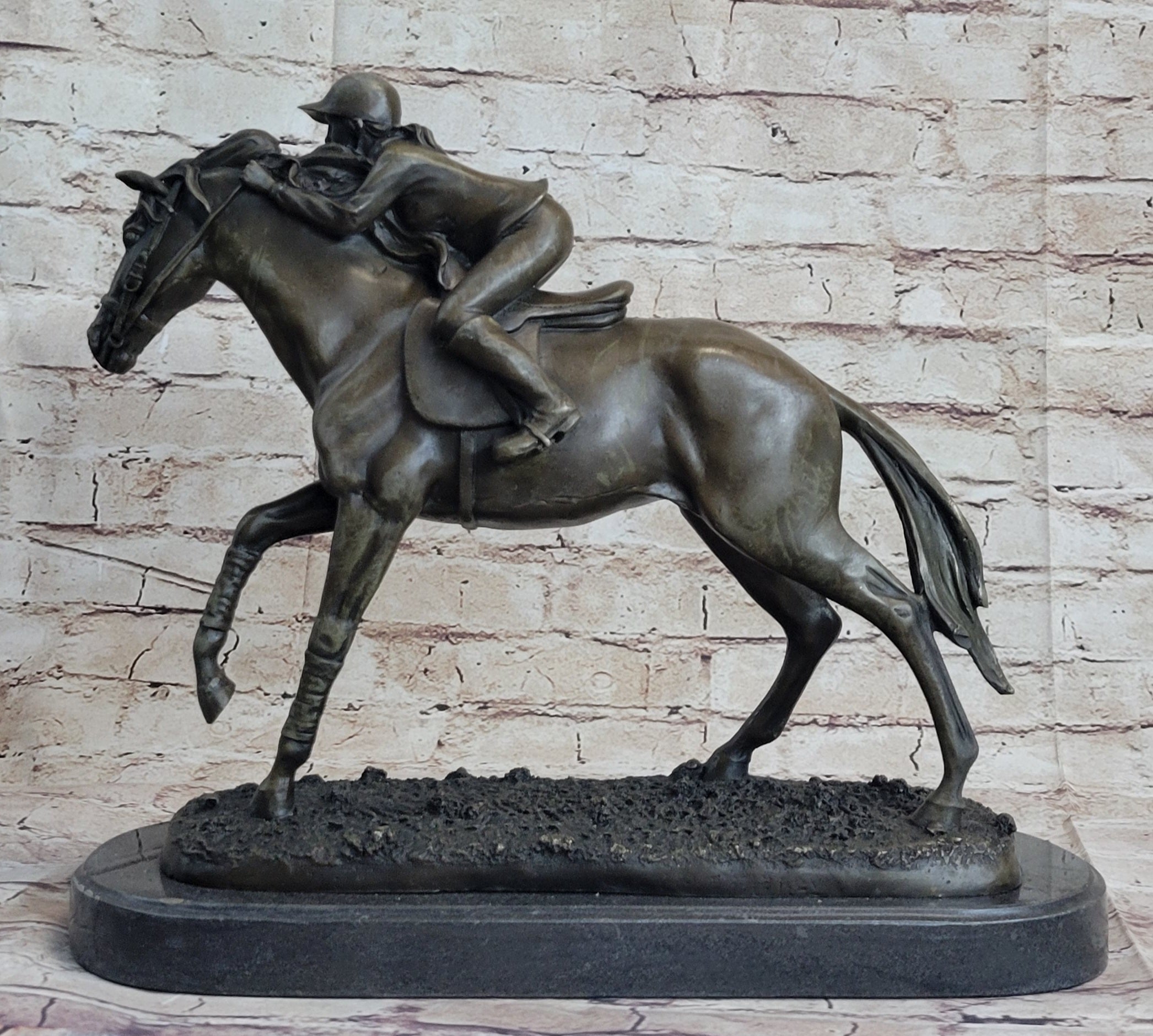 Jockey Equestrian Horse Race Bronze Sculpture Signed Art