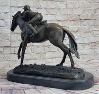 Jockey Equestrian Horse Race Bronze Sculpture Signed Art