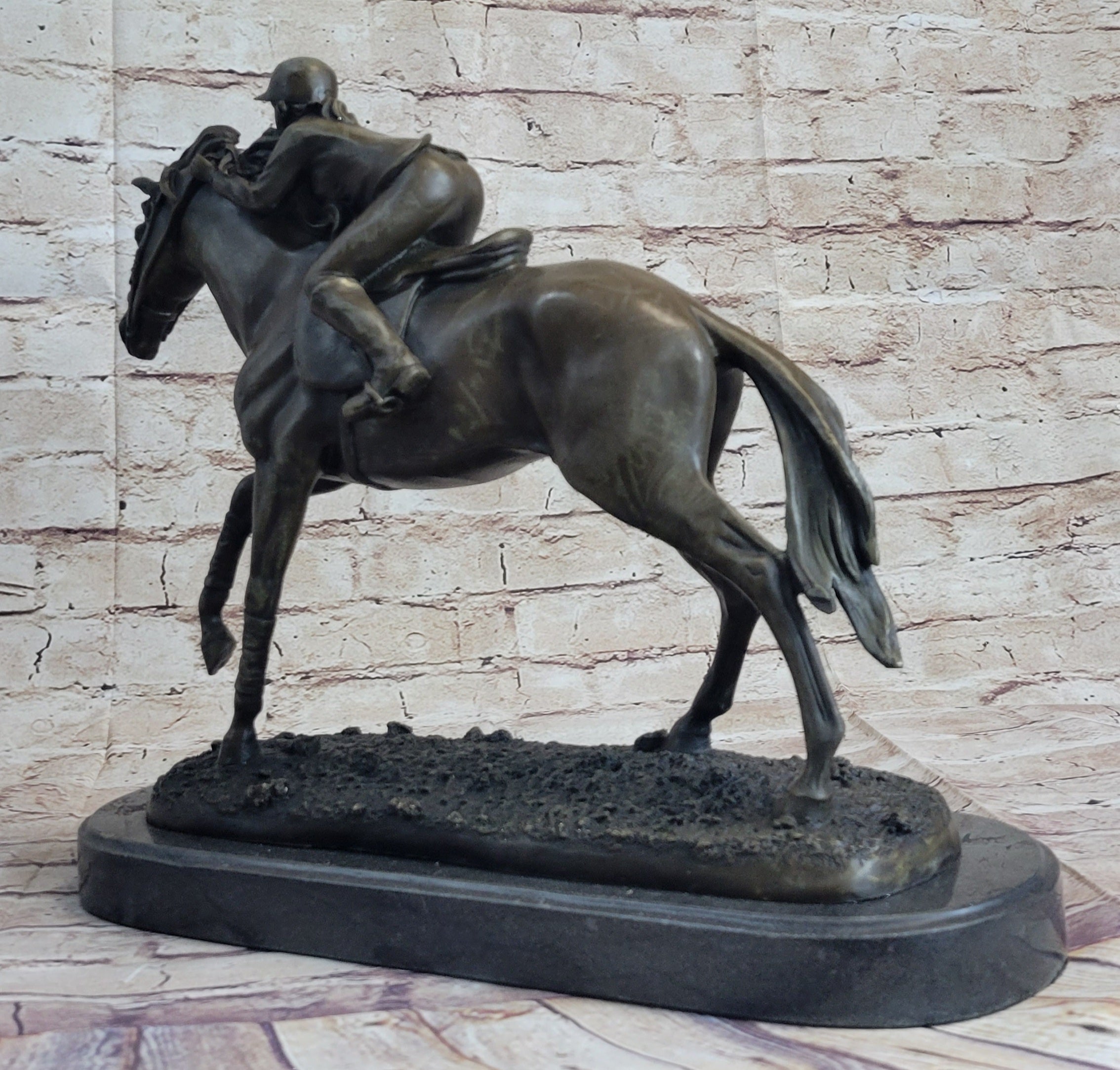 Jockey Equestrian Horse Race Bronze Sculpture Signed Art