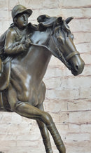 Jockey Equestrian Horse Race Bronze Sculpture Signed Art