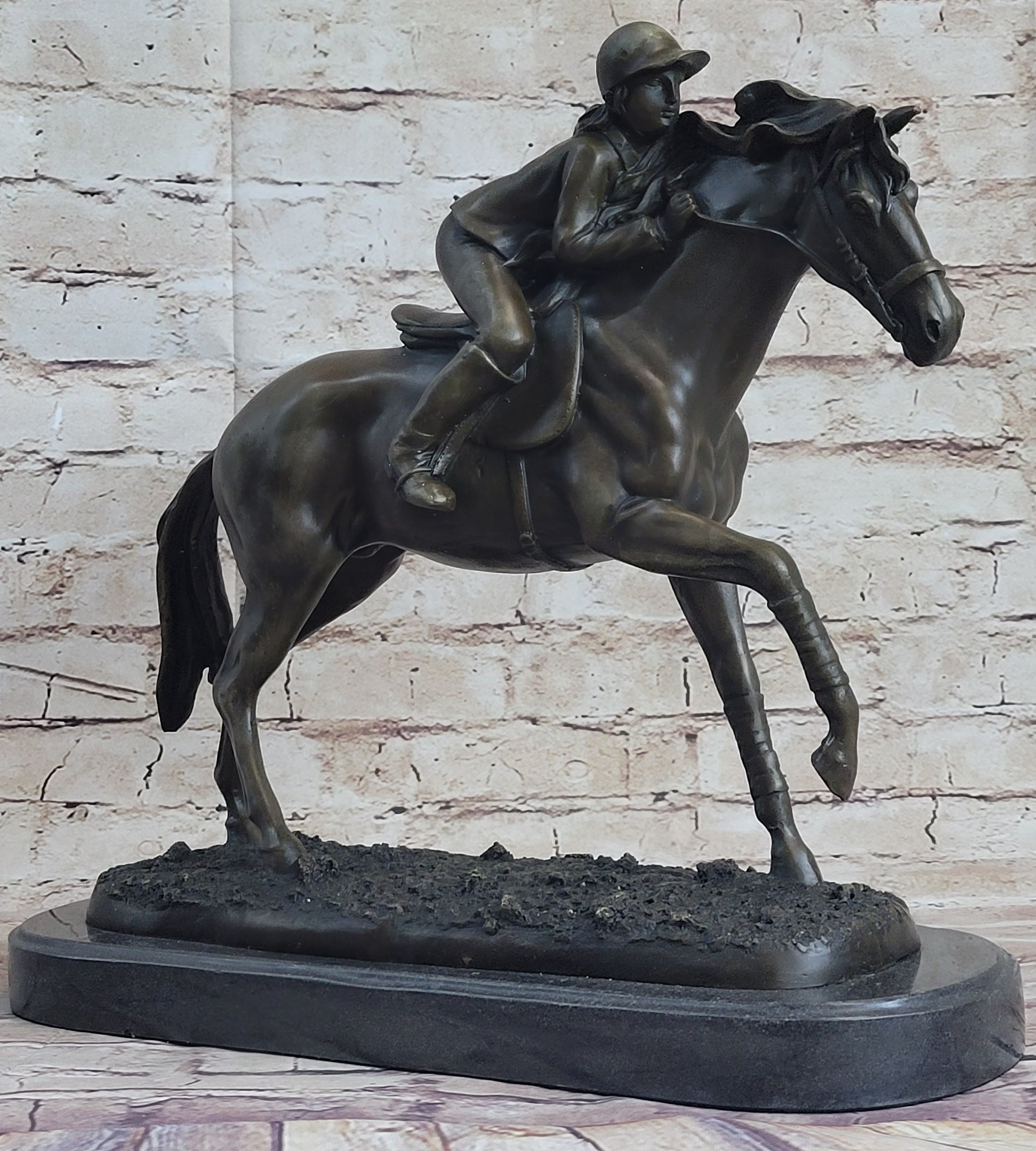 Jockey Equestrian Horse Race Bronze Sculpture Signed Art