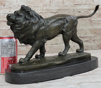 Signed African Male Lion King of Jungle Bronze Sculpture