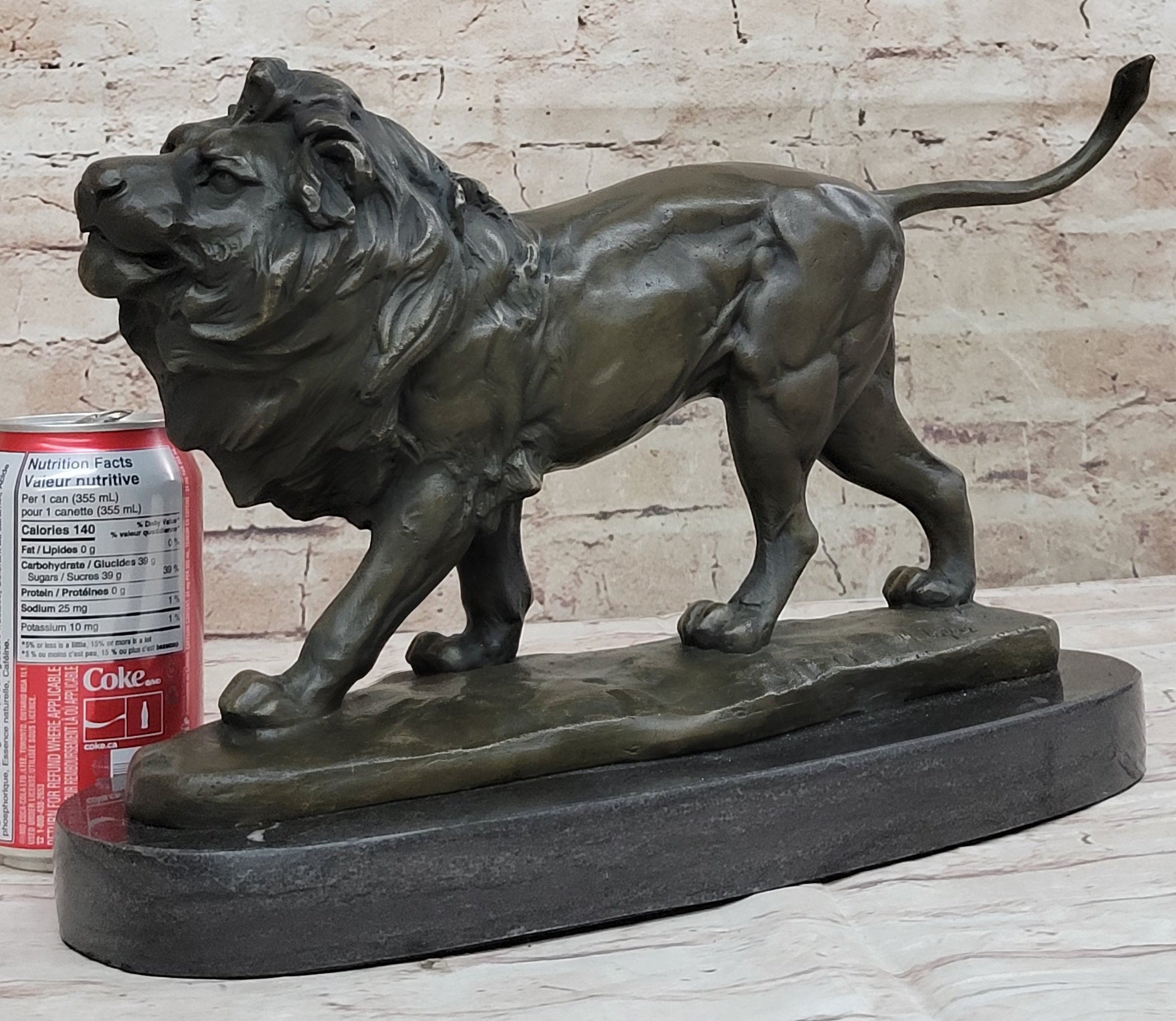 Signed African Male Lion King of Jungle Bronze Sculpture