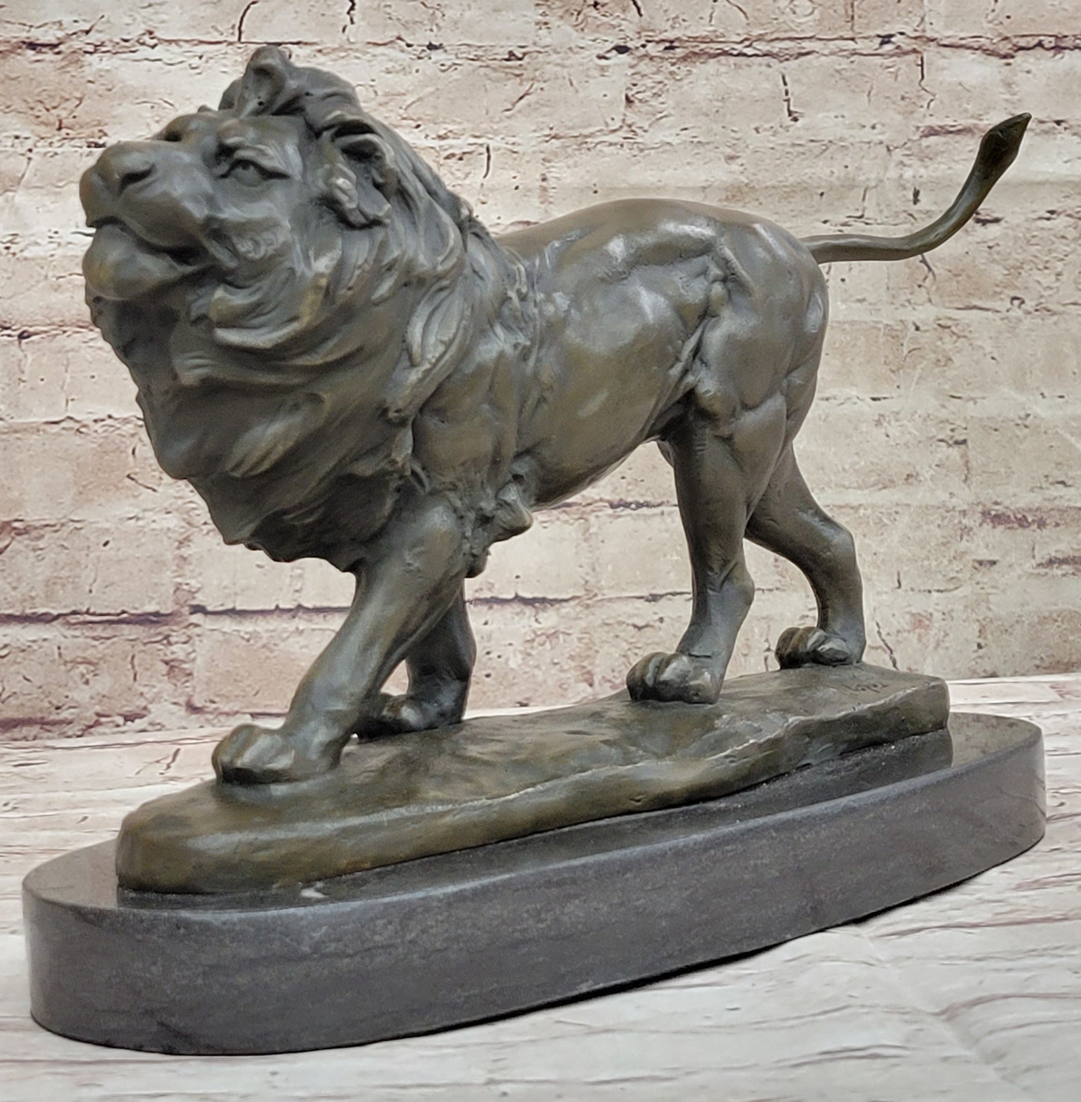 Signed African Male Lion King of Jungle Bronze Sculpture