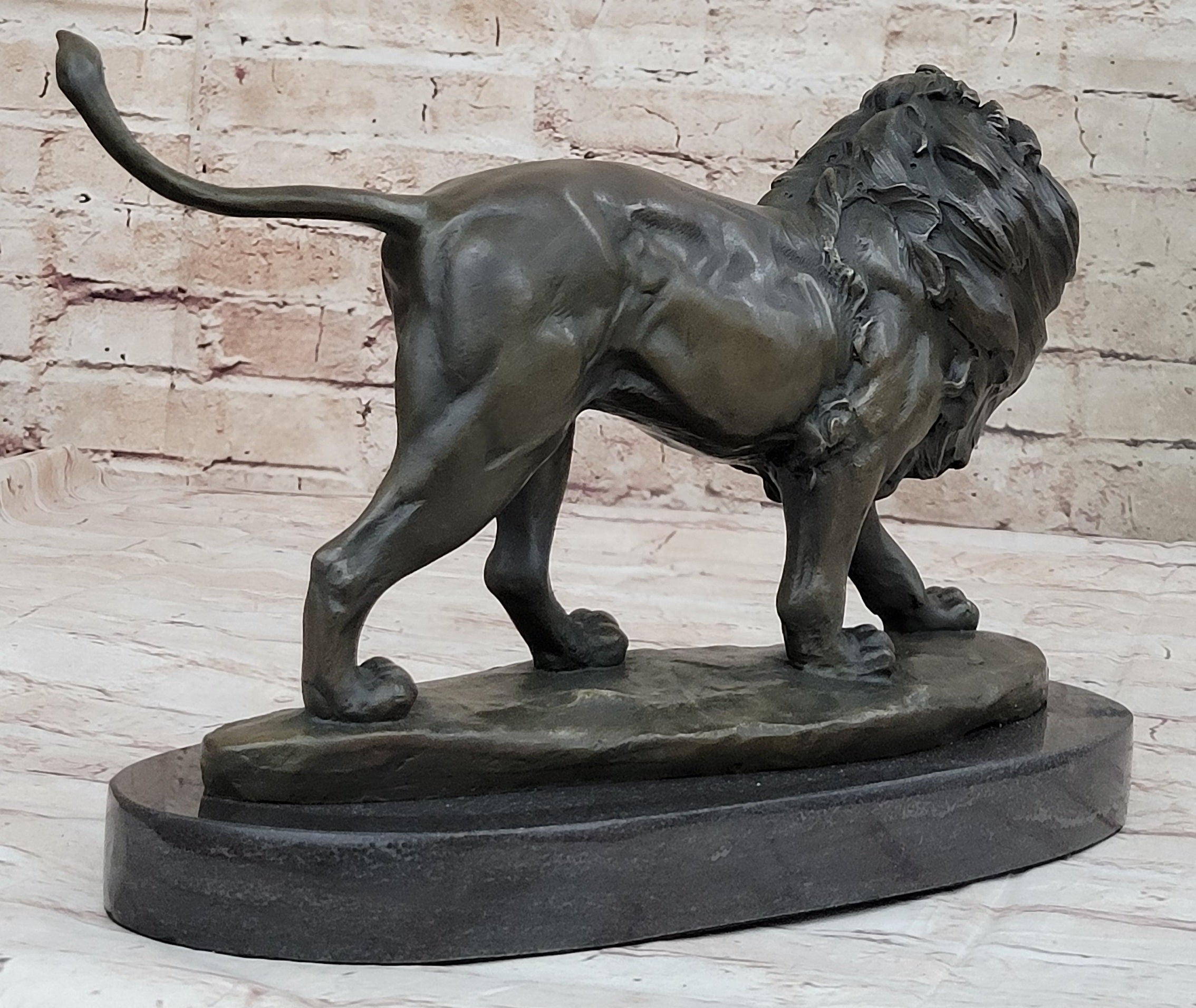 Signed African Male Lion King of Jungle Bronze Sculpture