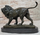 Signed African Male Lion King of Jungle Bronze Sculpture