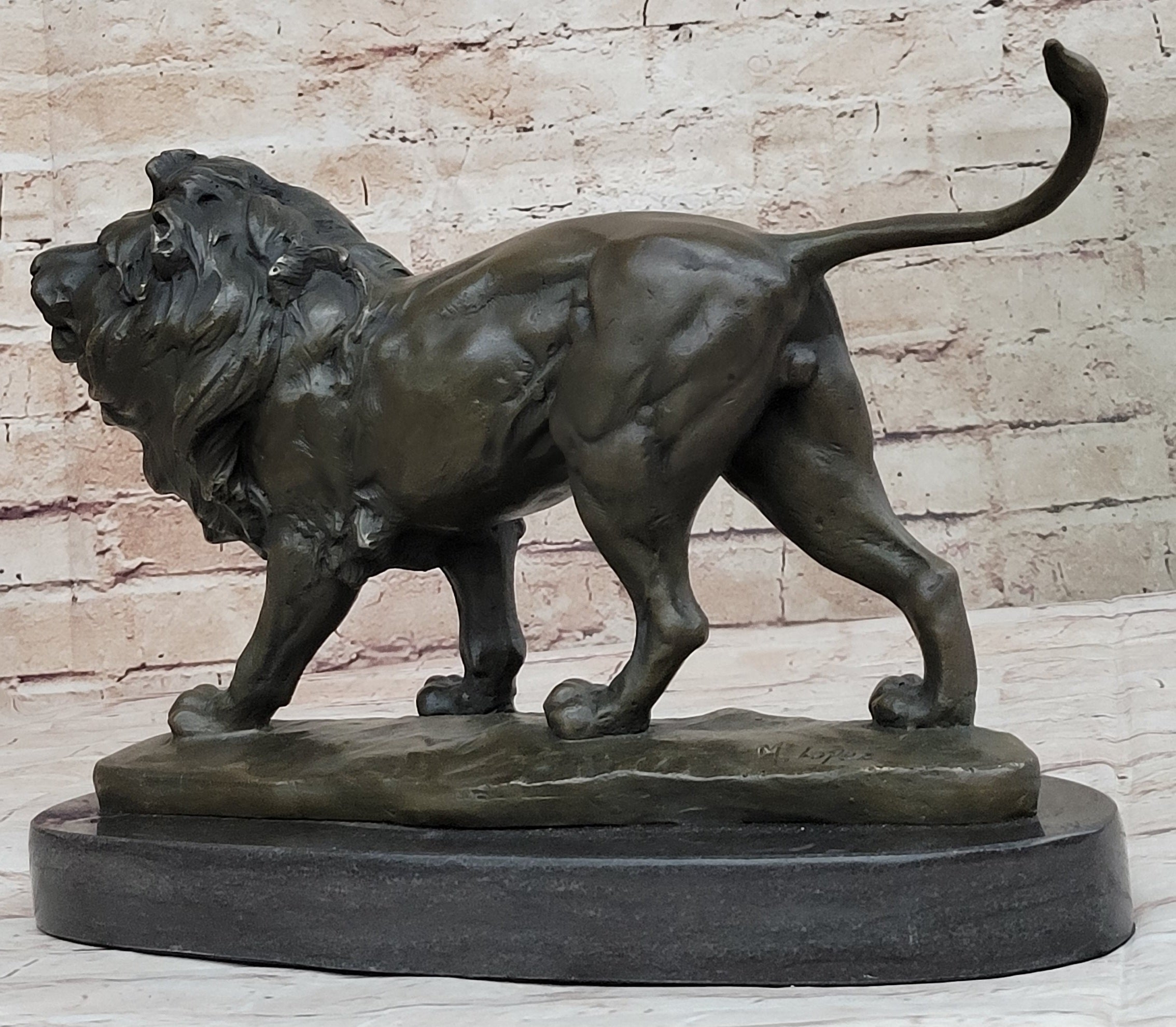 Signed African Male Lion King of Jungle Bronze Sculpture