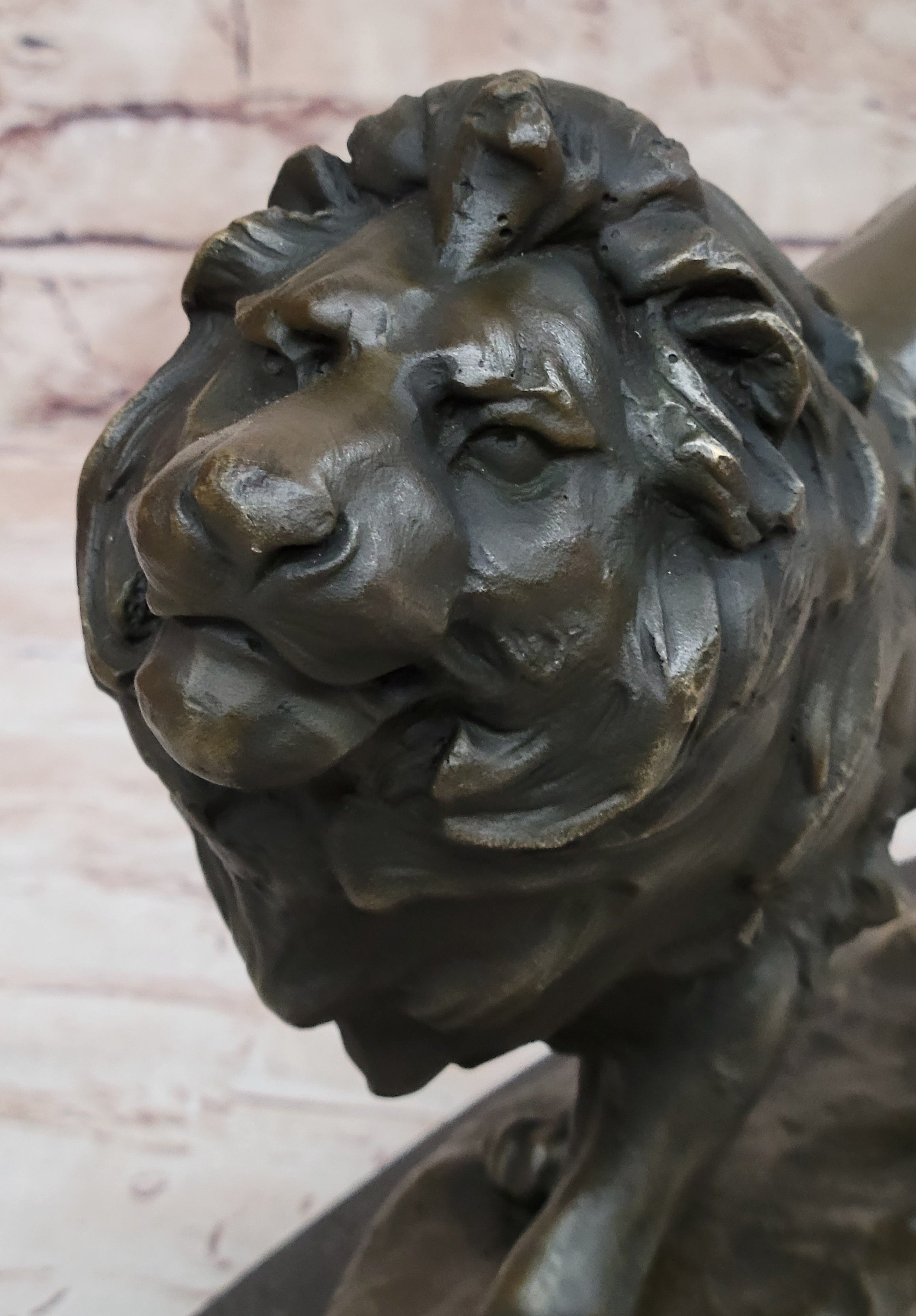 Signed African Male Lion King of Jungle Bronze Sculpture