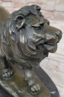 Signed African Male Lion King of Jungle Bronze Sculpture