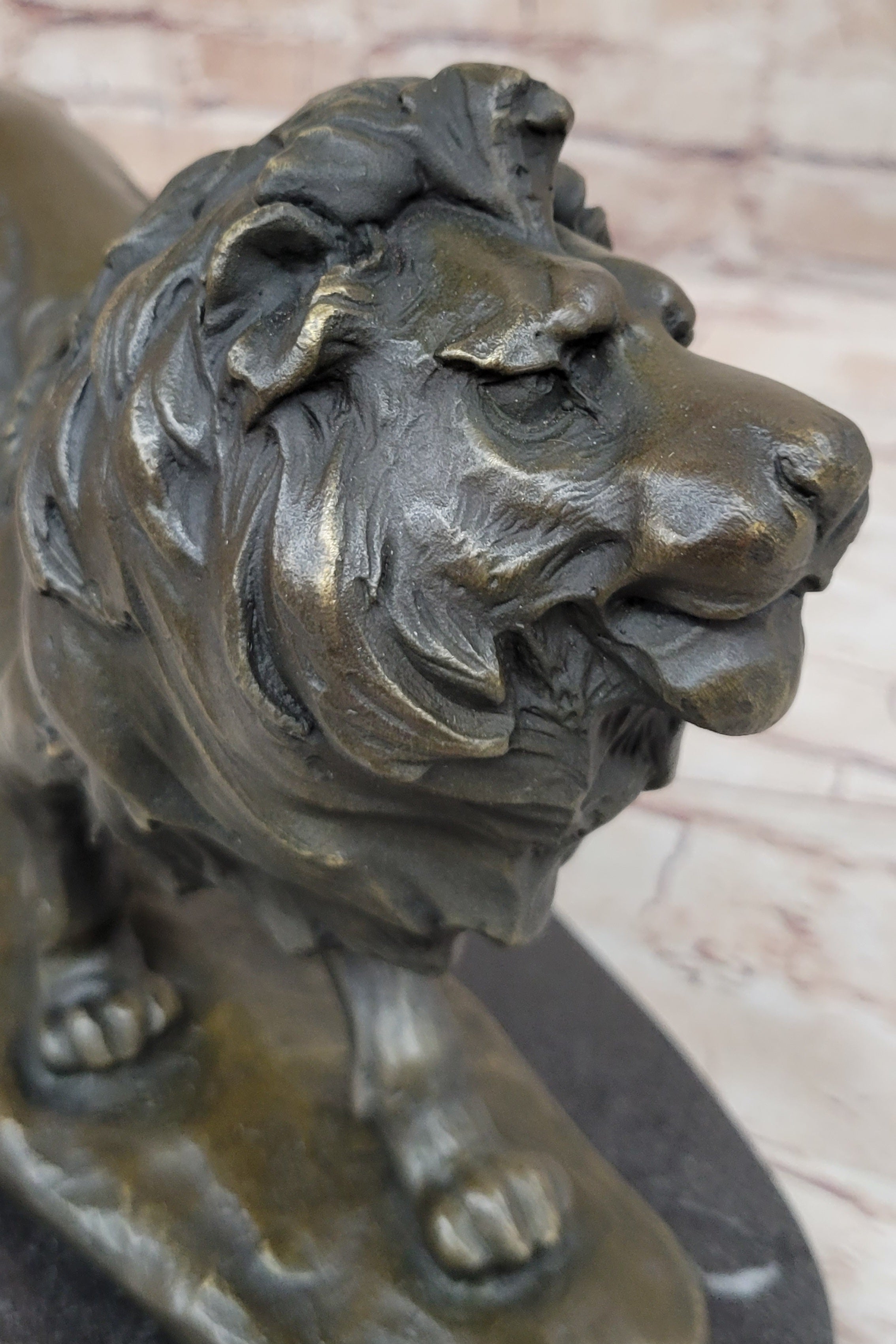 Signed African Male Lion King of Jungle Bronze Sculpture