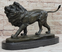 Signed African Male Lion King of Jungle Bronze Sculpture