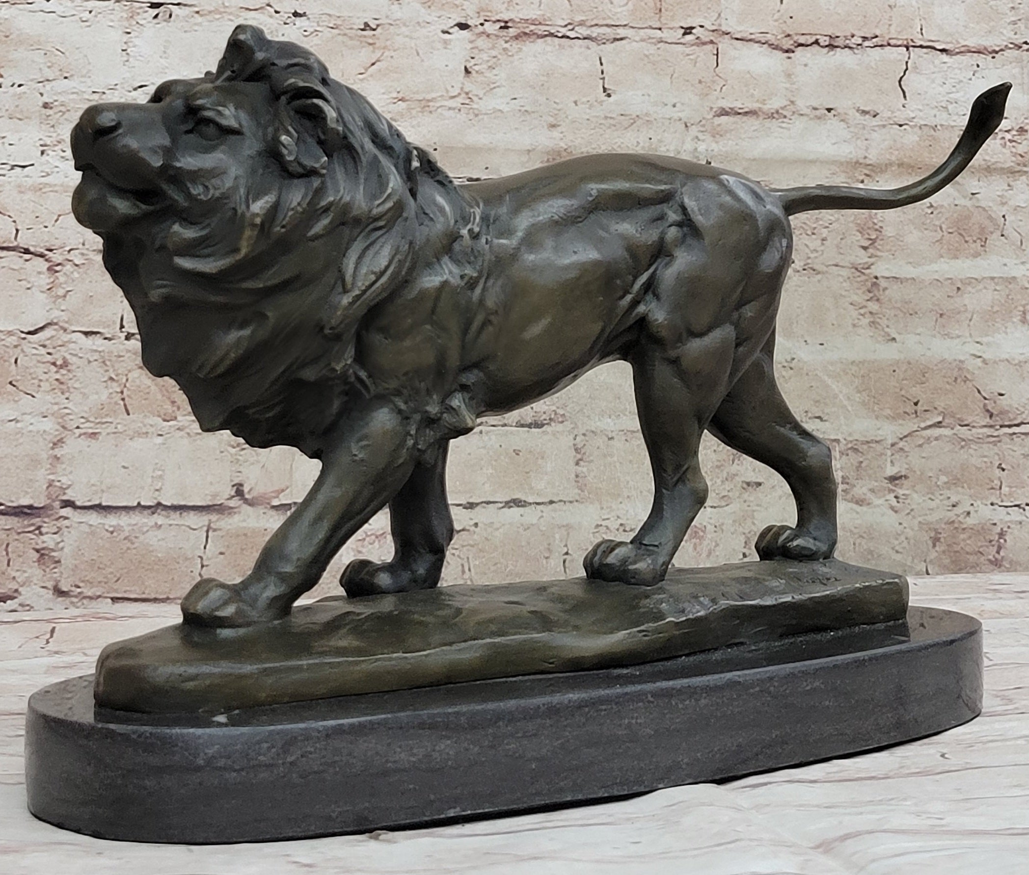 Signed African Male Lion King of Jungle Bronze Sculpture
