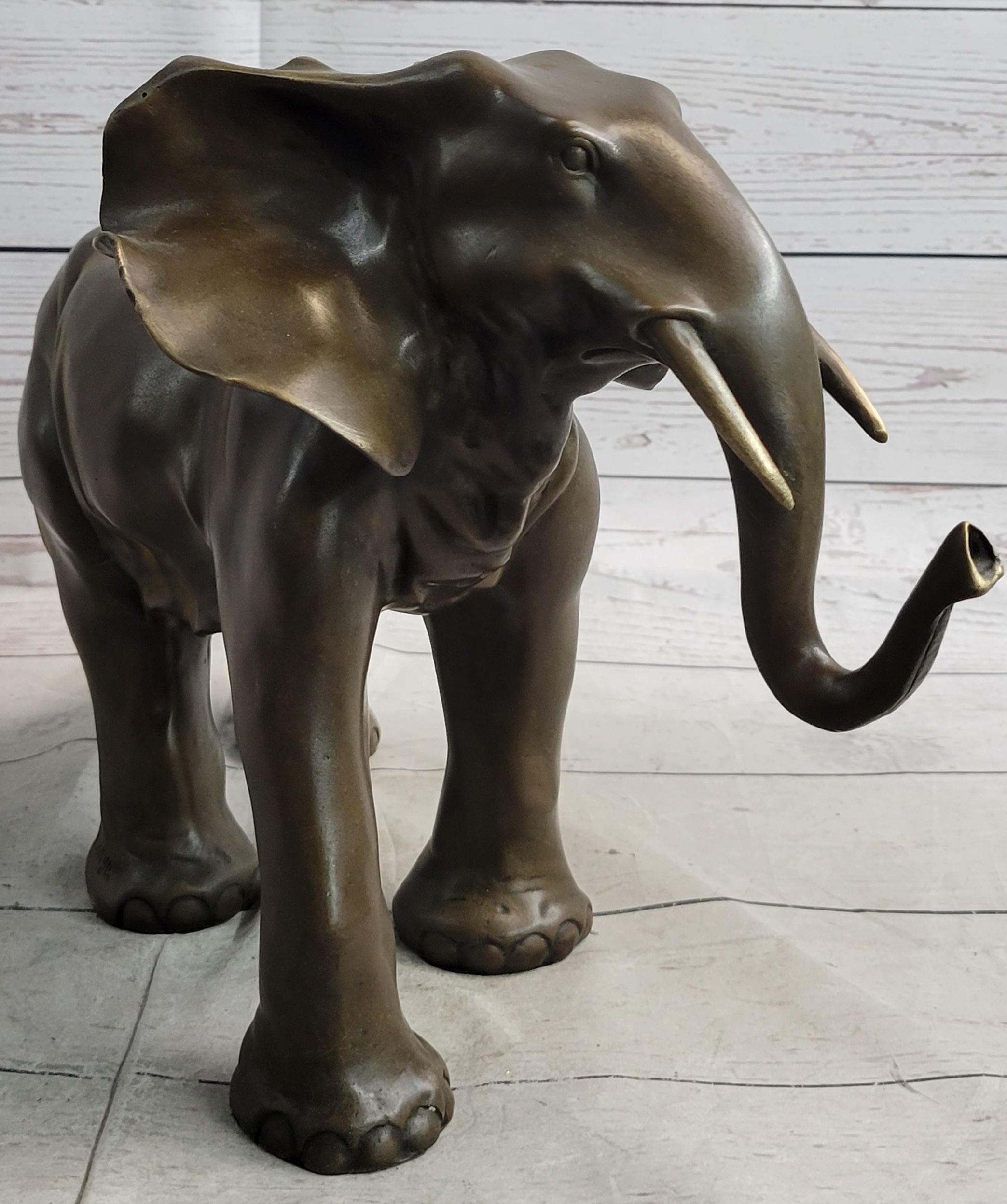 Smooth Elephant Bronze Metal Figure Sculpture Collectible