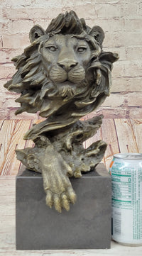 African Lion Bust Bronze Sculpture by Barye