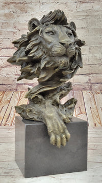 African Lion Bust Bronze Sculpture by Barye