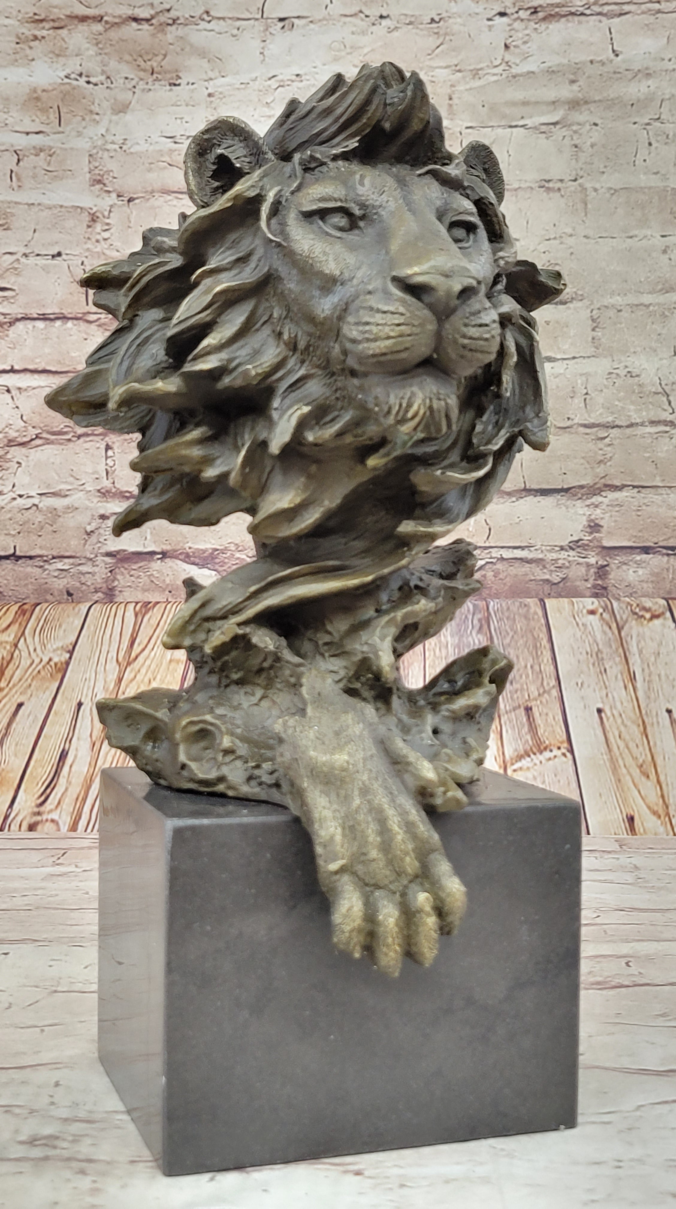 African Lion Bust Bronze Sculpture by Barye