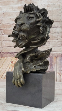 African Lion Bust Bronze Sculpture by Barye
