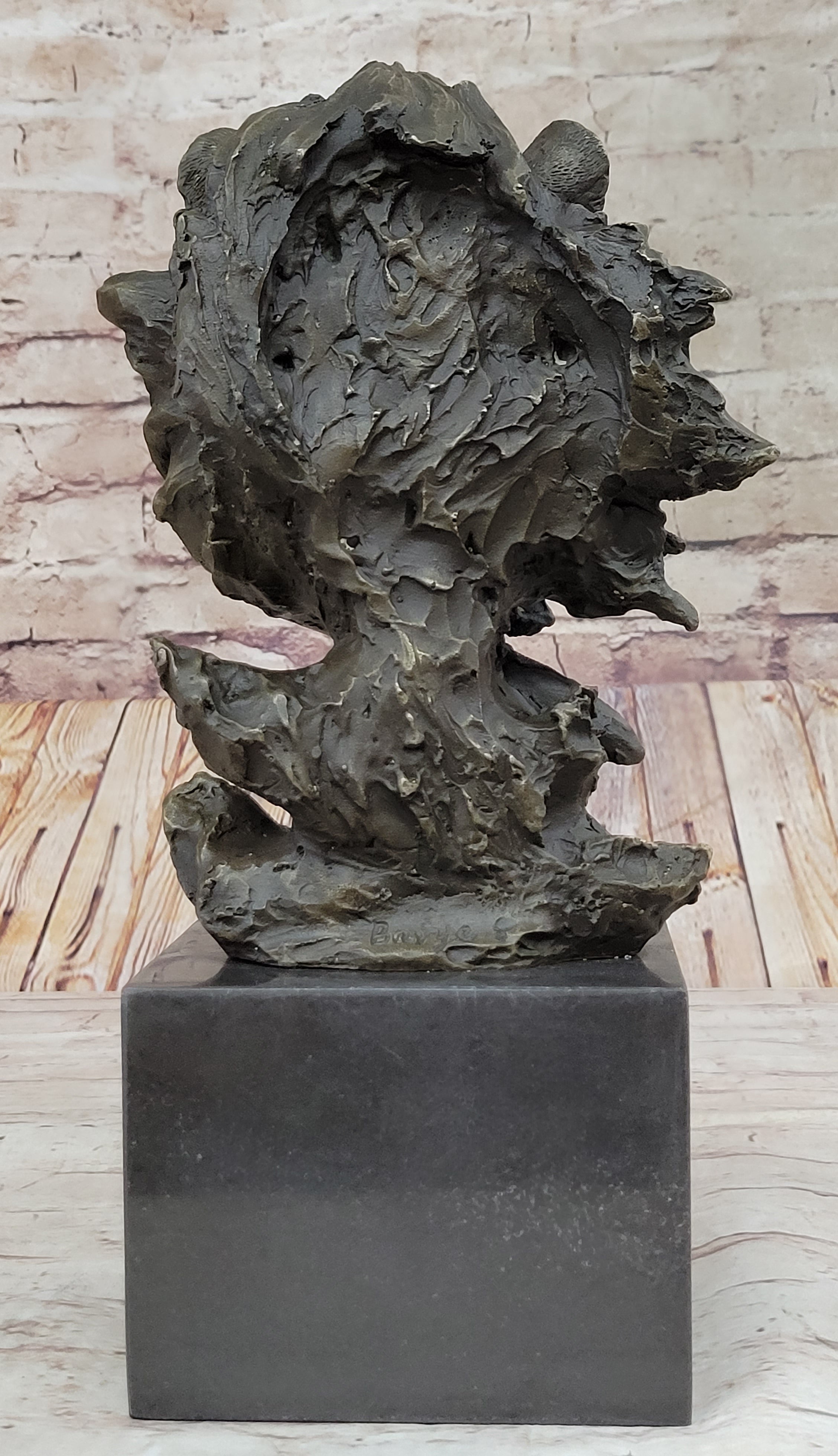 African Lion Bust Bronze Sculpture by Barye