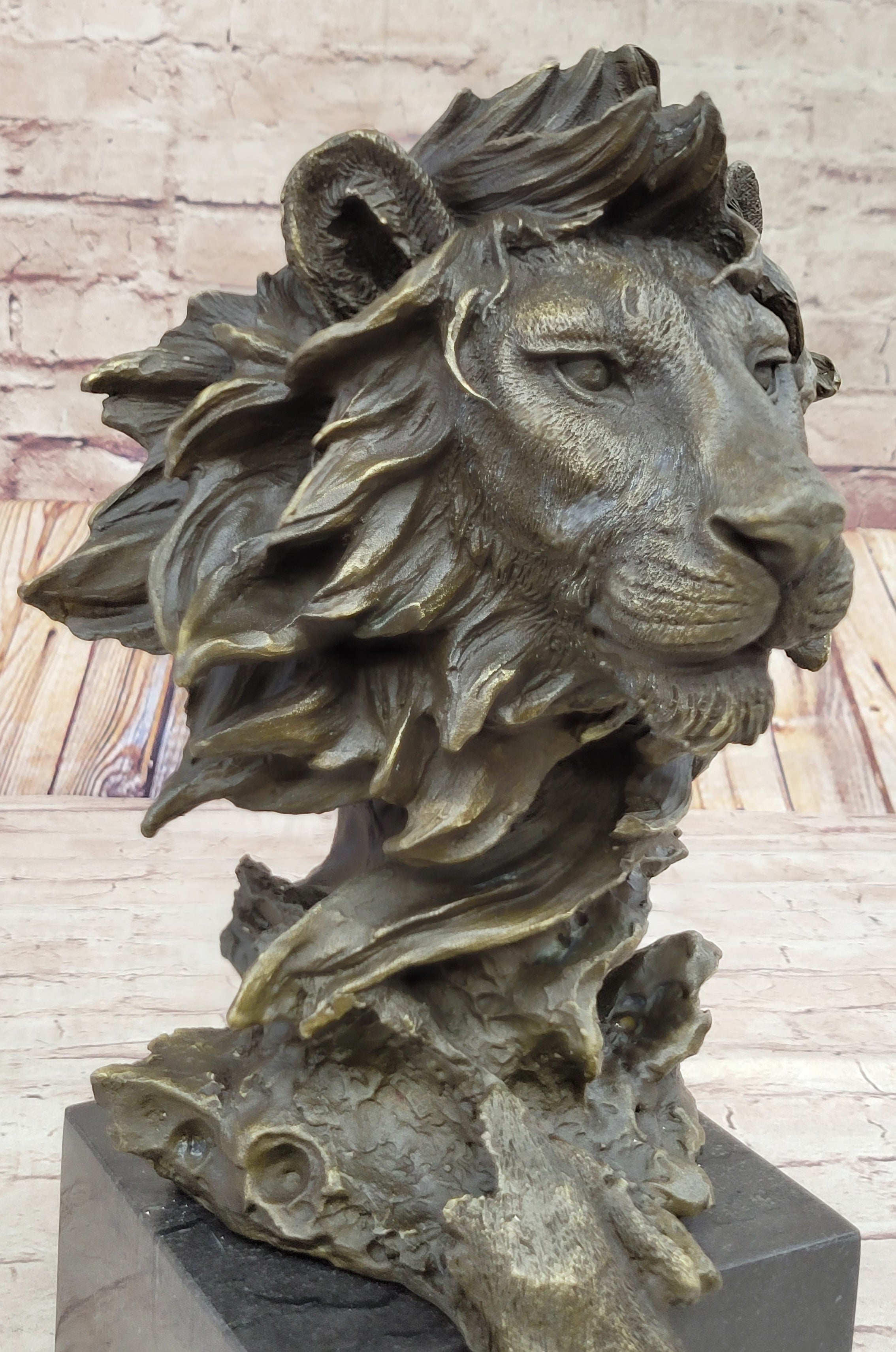 African Lion Bust Bronze Sculpture by Barye