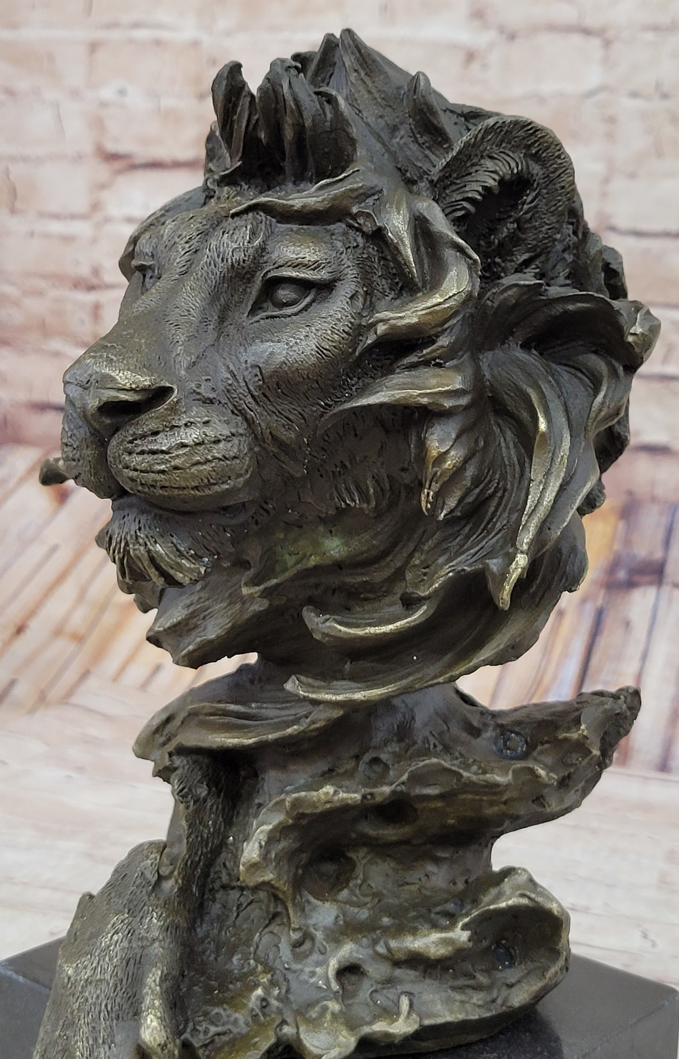 African Lion Bust Bronze Sculpture by Barye