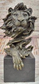 African Lion Bust Bronze Sculpture by Barye