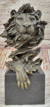 African Lion Bust Bronze Sculpture by Barye