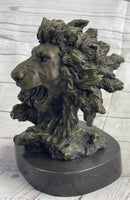 Roaring Lion's Head Bronze Bust Marble Base 9" x 7"
